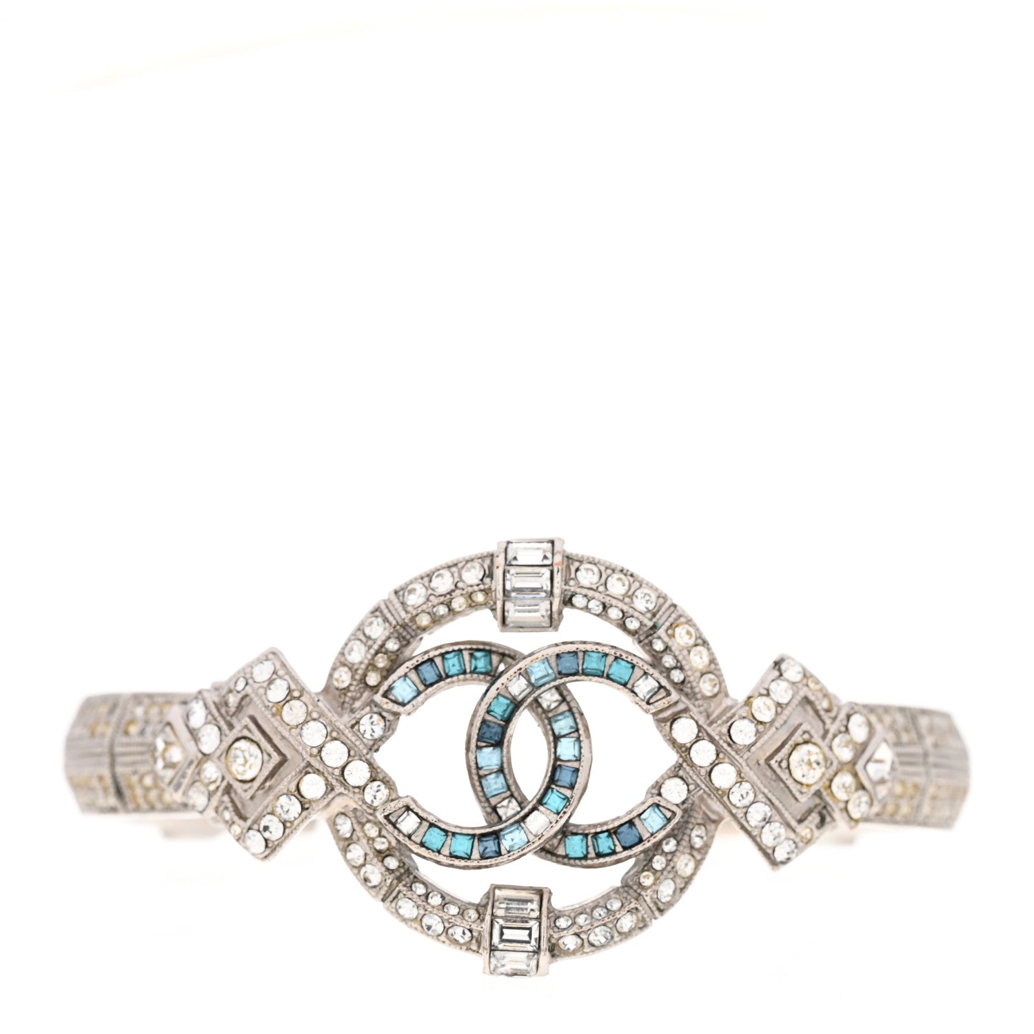 Chanel Crystal CC Cuff Silver Blue 1 of 7