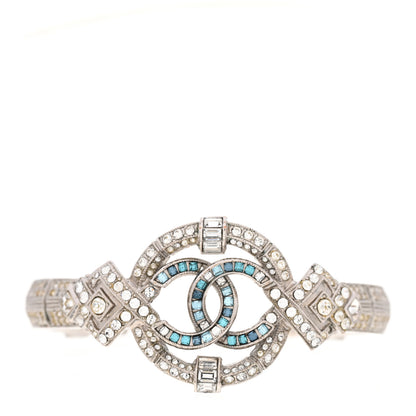 Chanel Crystal CC Cuff Silver Blue 1 of 7