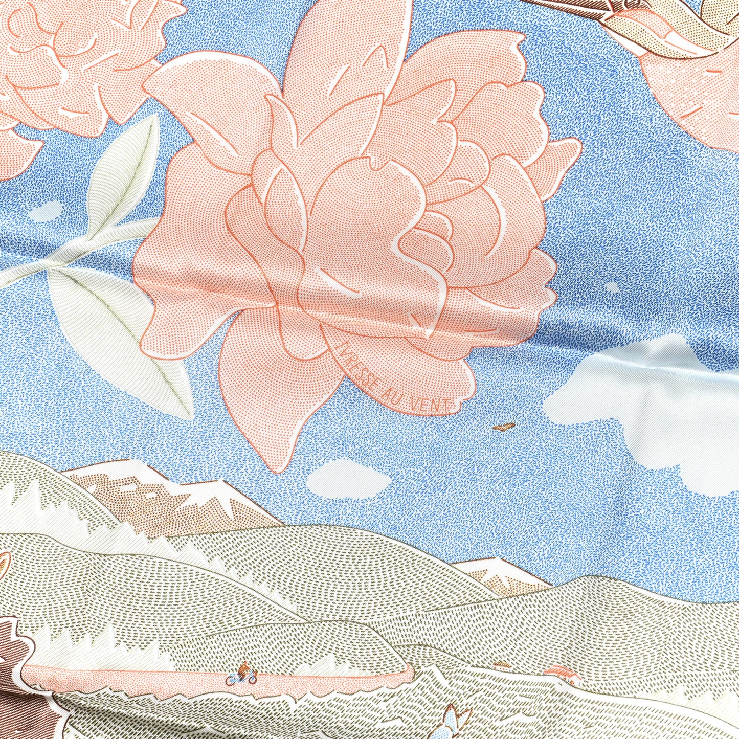 Silk Ivresse Au Vent Scarf 70 Bleu Azur Saumon