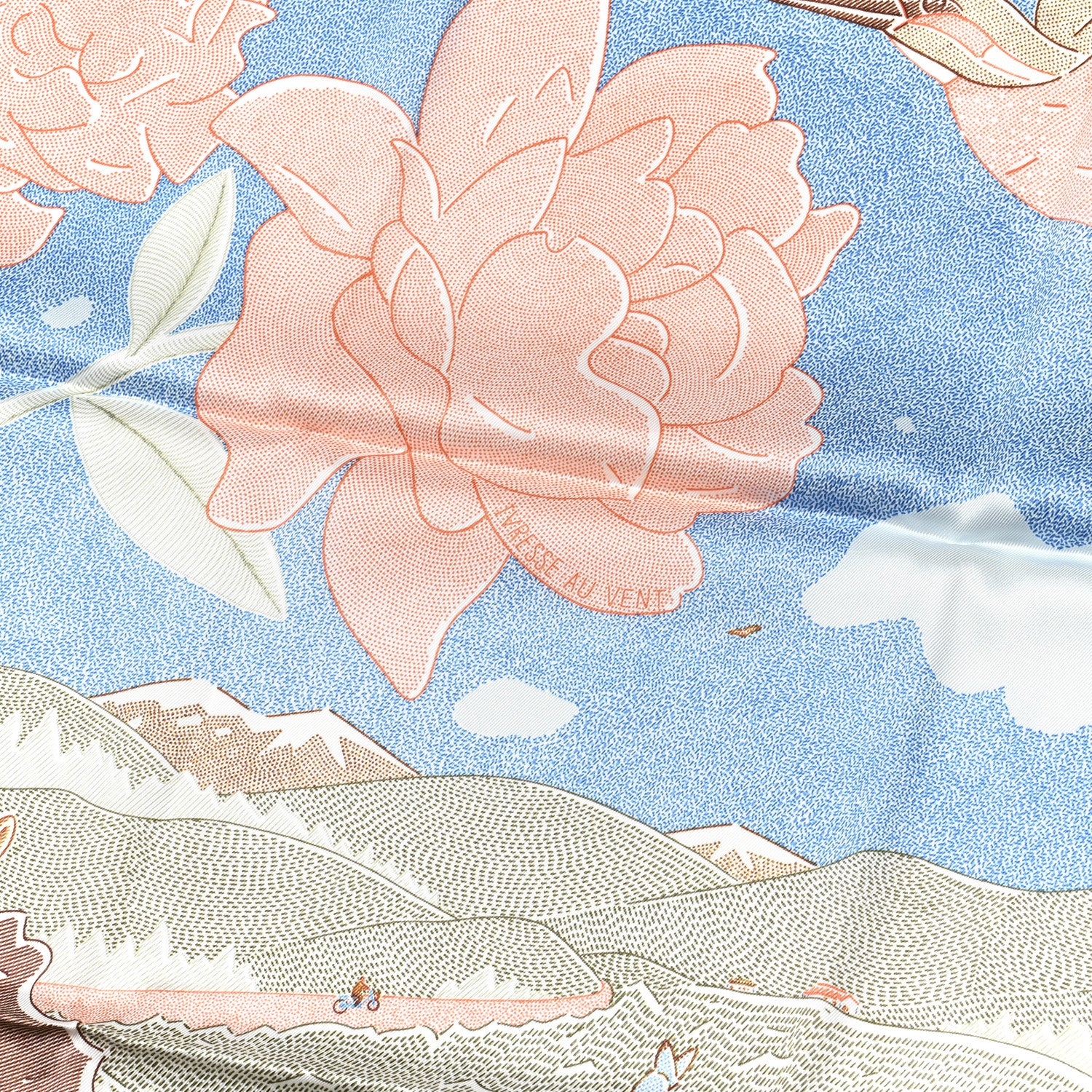 Hermes Silk Ivresse Au Vent Scarf 70 Bleu Azur Saumon 5 of 5