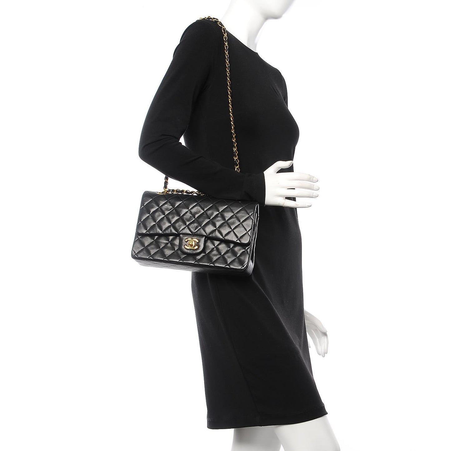 Lambskin Quilted Medium Double Flap Black