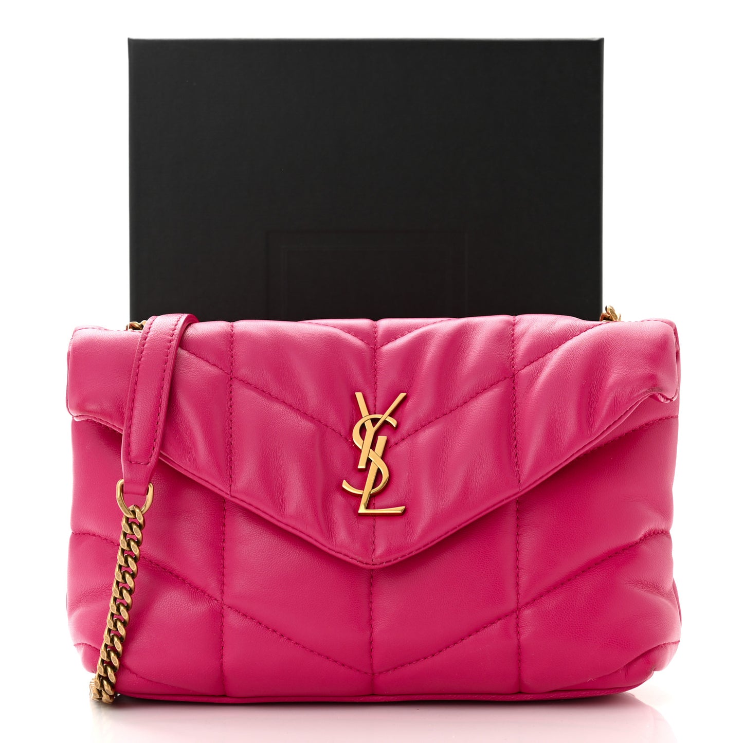 Lambskin Quilted Toy Loulou Puffer Monogram Chain Satchel Bubblegum