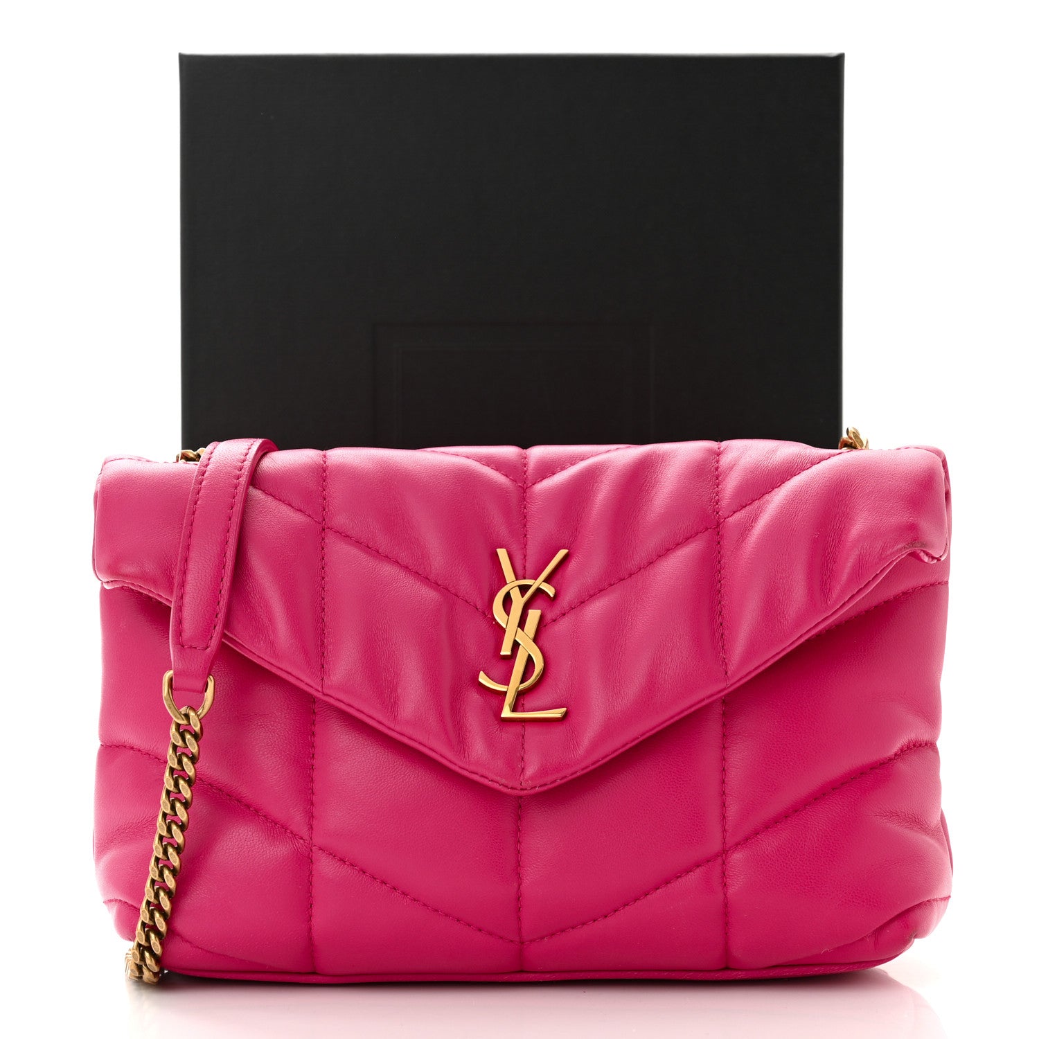 Saint Laurent Lambskin Quilted Toy Loulou Puffer Monogram Chain Satchel Bubblegum 11 of 11