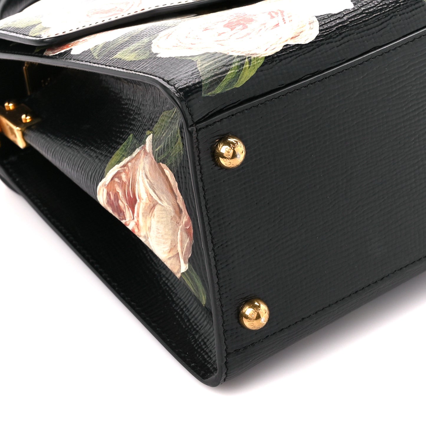 Grained Calfskin Floral Printed Medium Welcome Satchel Black