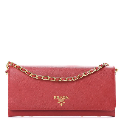 Prada Saffiano Metal Oro Chain Wallet Fuoco 1 of 12