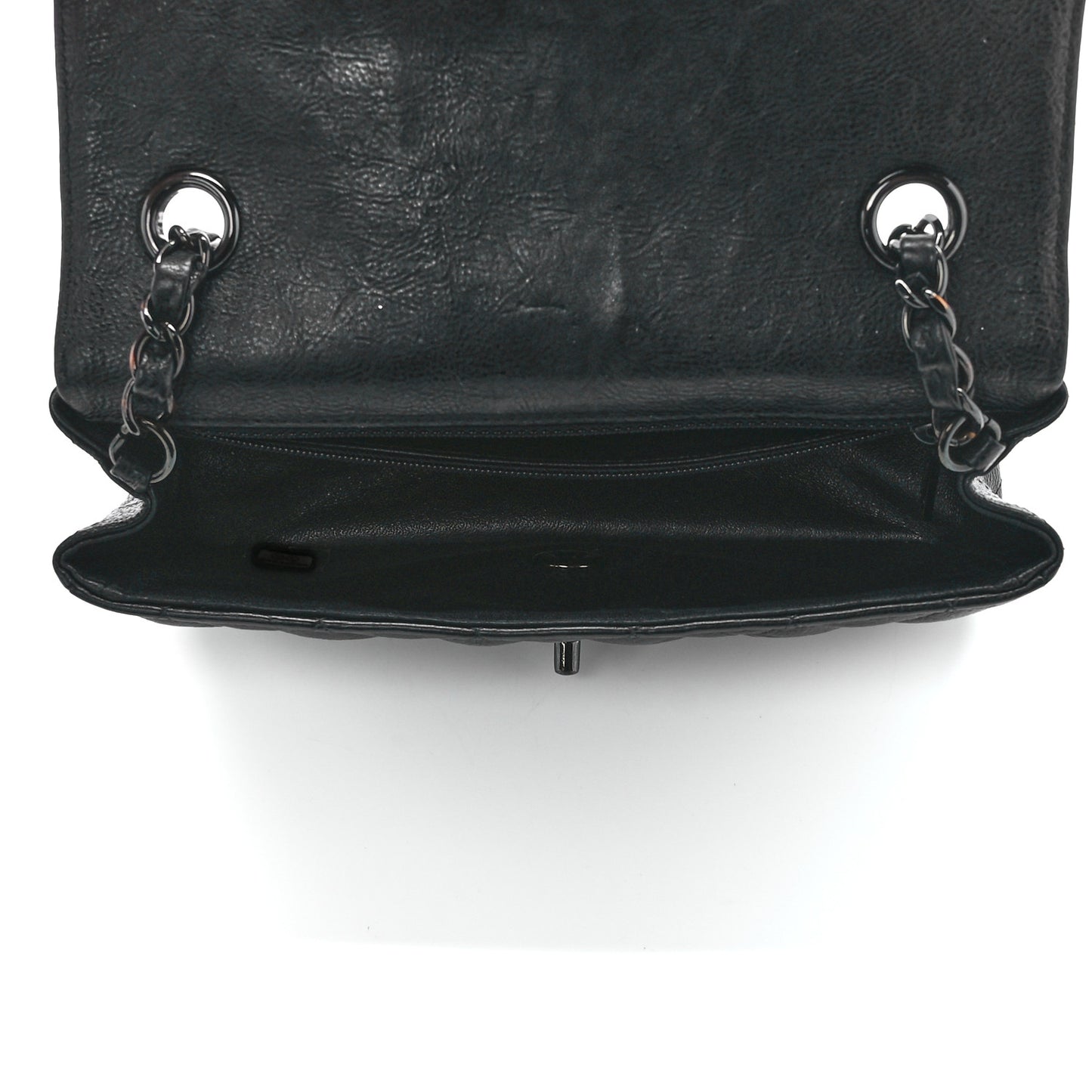 Crumpled Calfskin Quilted Mini Rectangular Flap So Black