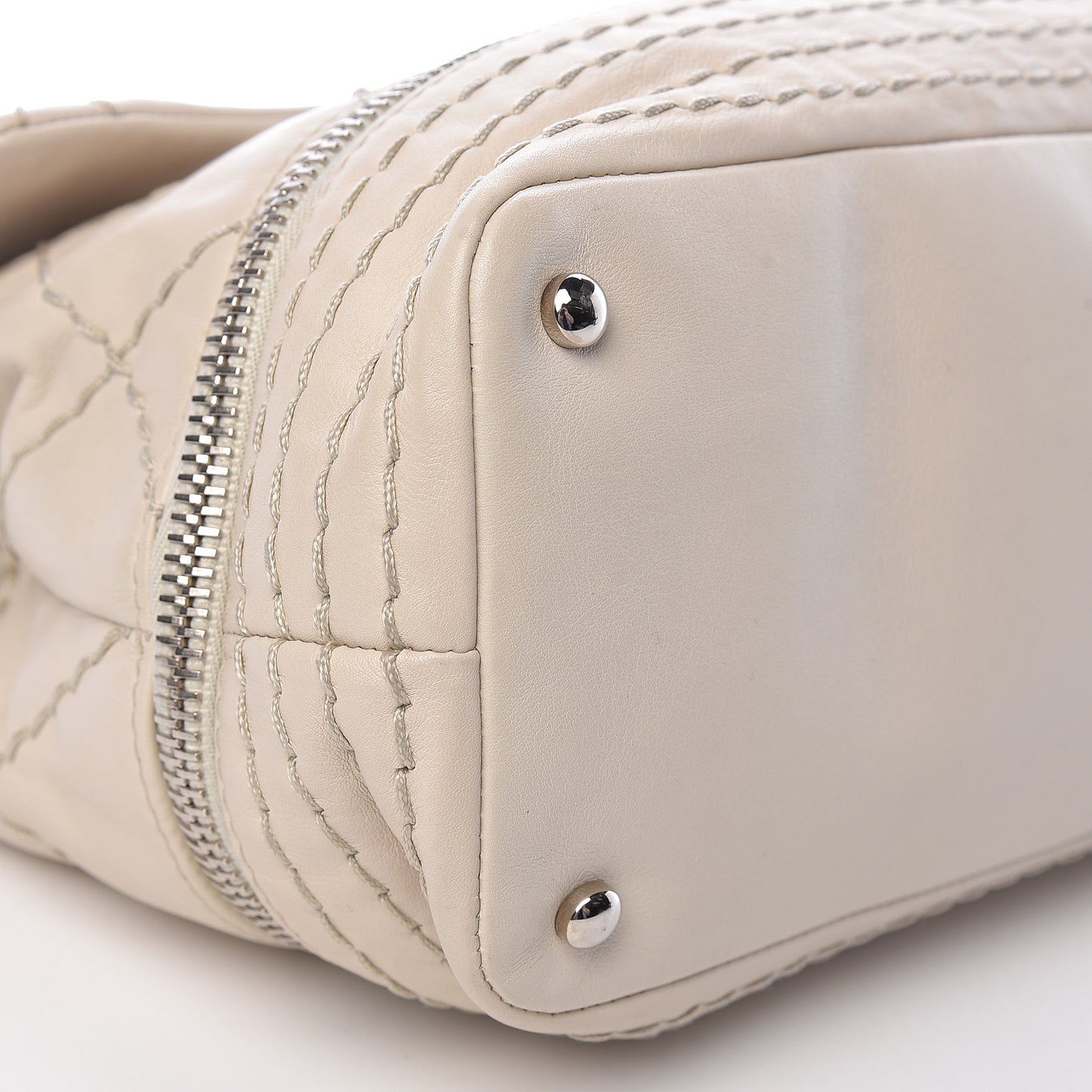 Calfskin Stitched Large Expandable Flap Bag White