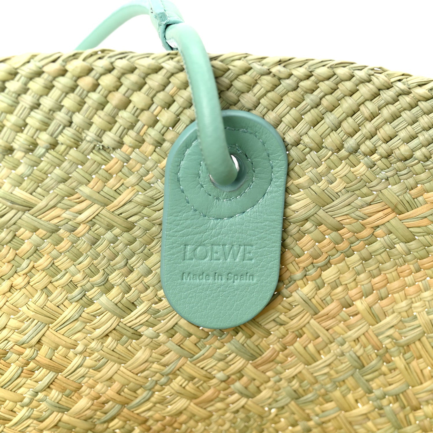 Loewe Calfskin Raffia Small Anagram Basket Tote Bag Natural Fresh Mint 6 of 10