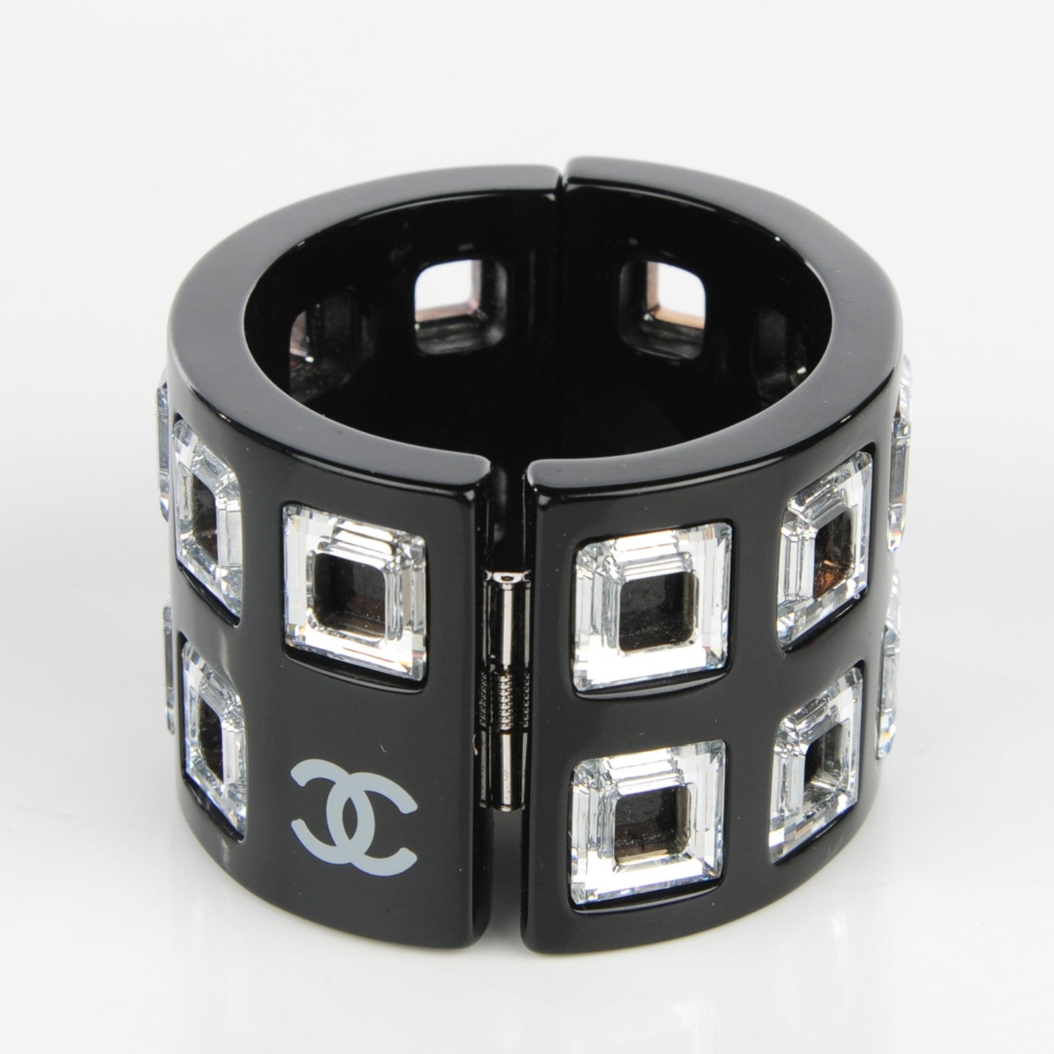 Chanel Resin Baguette Crystal CC Cuff Black 3 of 6