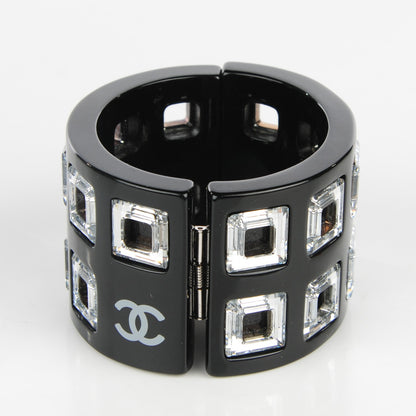 Chanel Resin Baguette Crystal CC Cuff Black 3 of 6