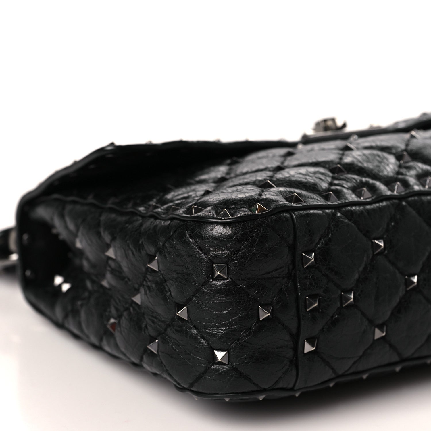 Valentino Garavani Craquele Nappa Medium Rockstud Spike Shoulder Bag Black 7 of 8