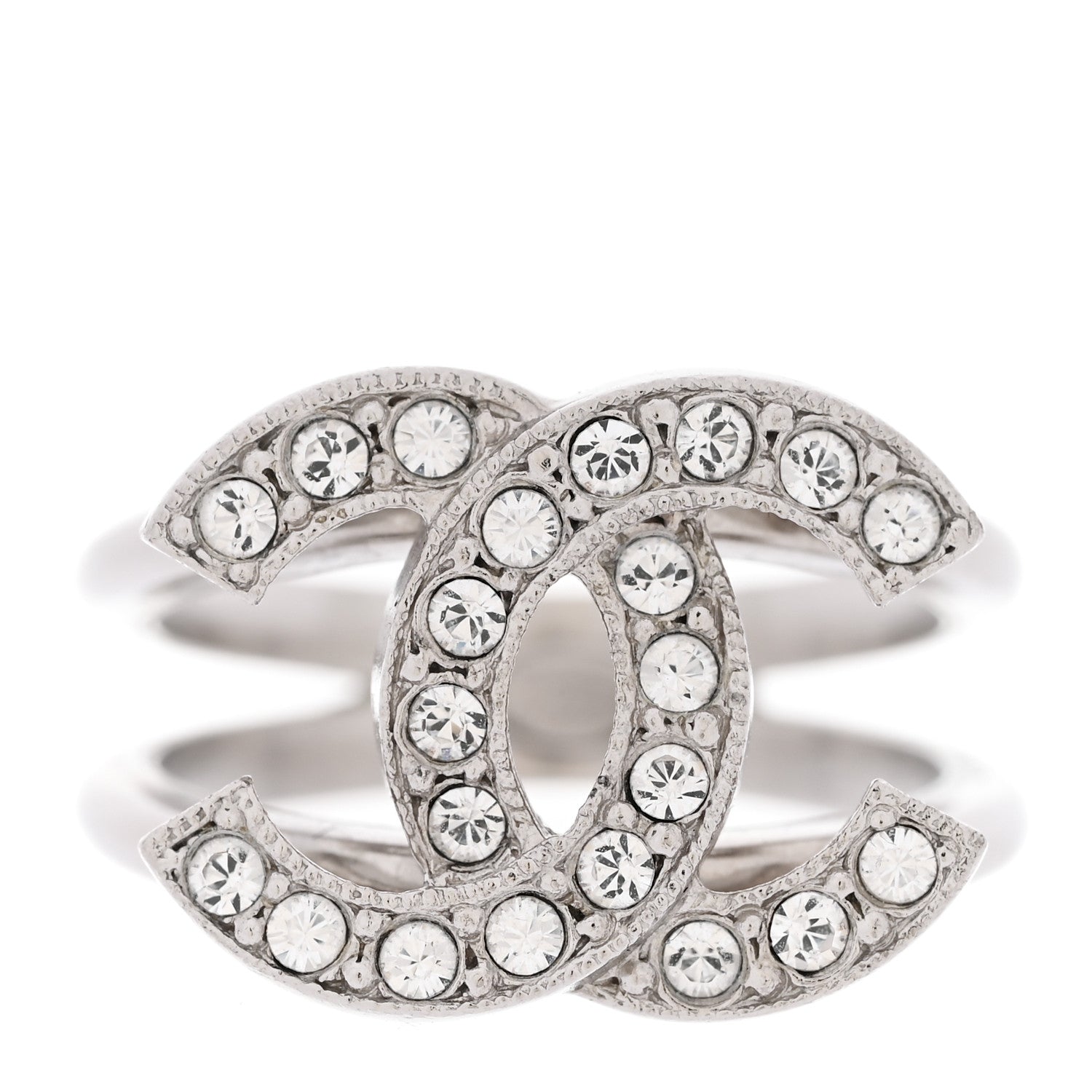 Chanel Crystal CC Ring 54 6.75 Silver 1 of 4