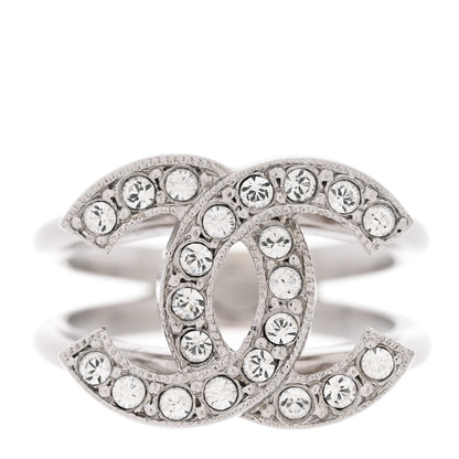 Chanel Crystal CC Ring 54 6.75 Silver 1 of 4