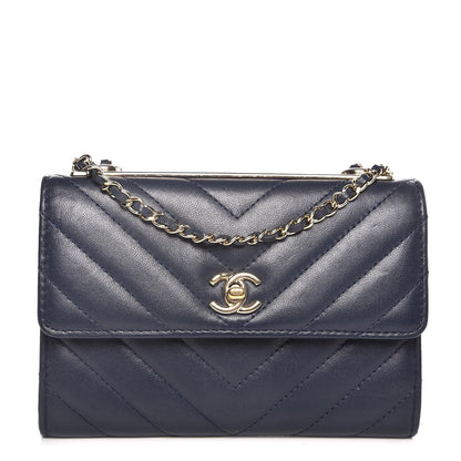 Chanel Lambskin Chevron Quilted Mini Trendy CC Chain Wallet Navy 1 of 8