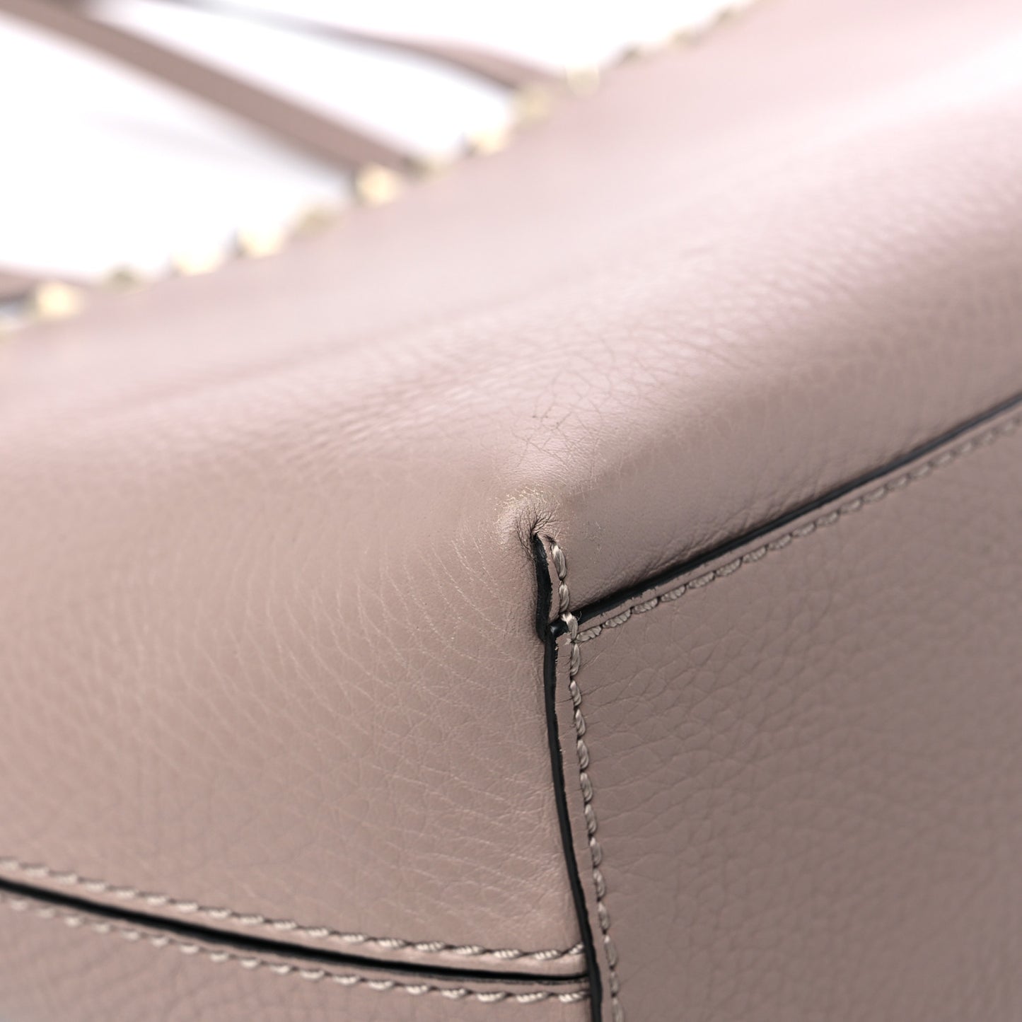Grained Calfskin Small Rockstud Shoulder Tote Poudre
