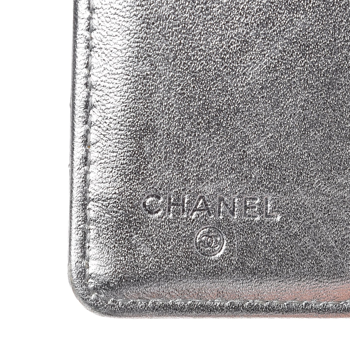 Metallic Calfskin Quilted Yen Wallet Dark Silver