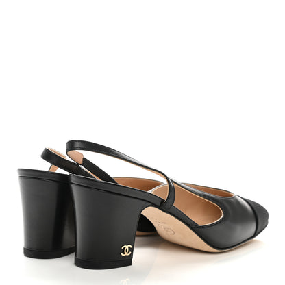 Chanel Goatskin Grosgrain Cap Toe CC Slingback Sandals 36.5 Black 4 of 9
