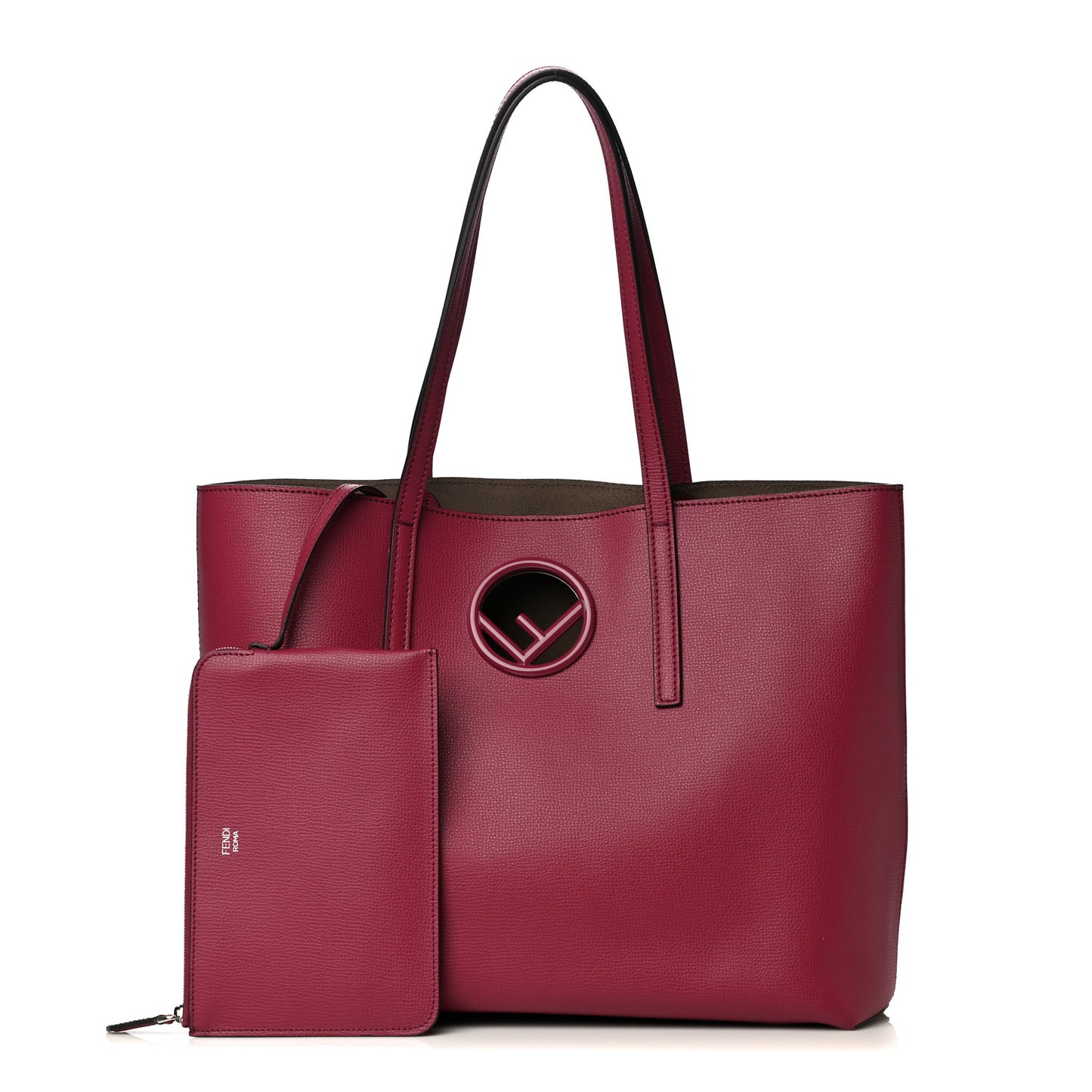 Vitello Vienna Enamel F is Fendi Shopping Tote Black Cherry Taupe