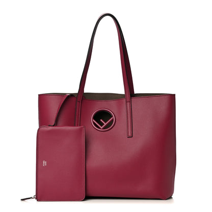 Fendi Vitello Vienna Enamel F is Fendi Shopping Tote Black Cherry Taupe 1 of 9