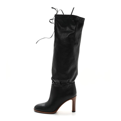 Gucci Deauville Calfskin Cinched Knee High Boots 39 Black 1 of 7