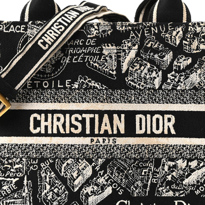 Christian Dior Canvas Calfskin Embroidered Small Plan De Paris Book Tote With Strap Black White 8 of 11