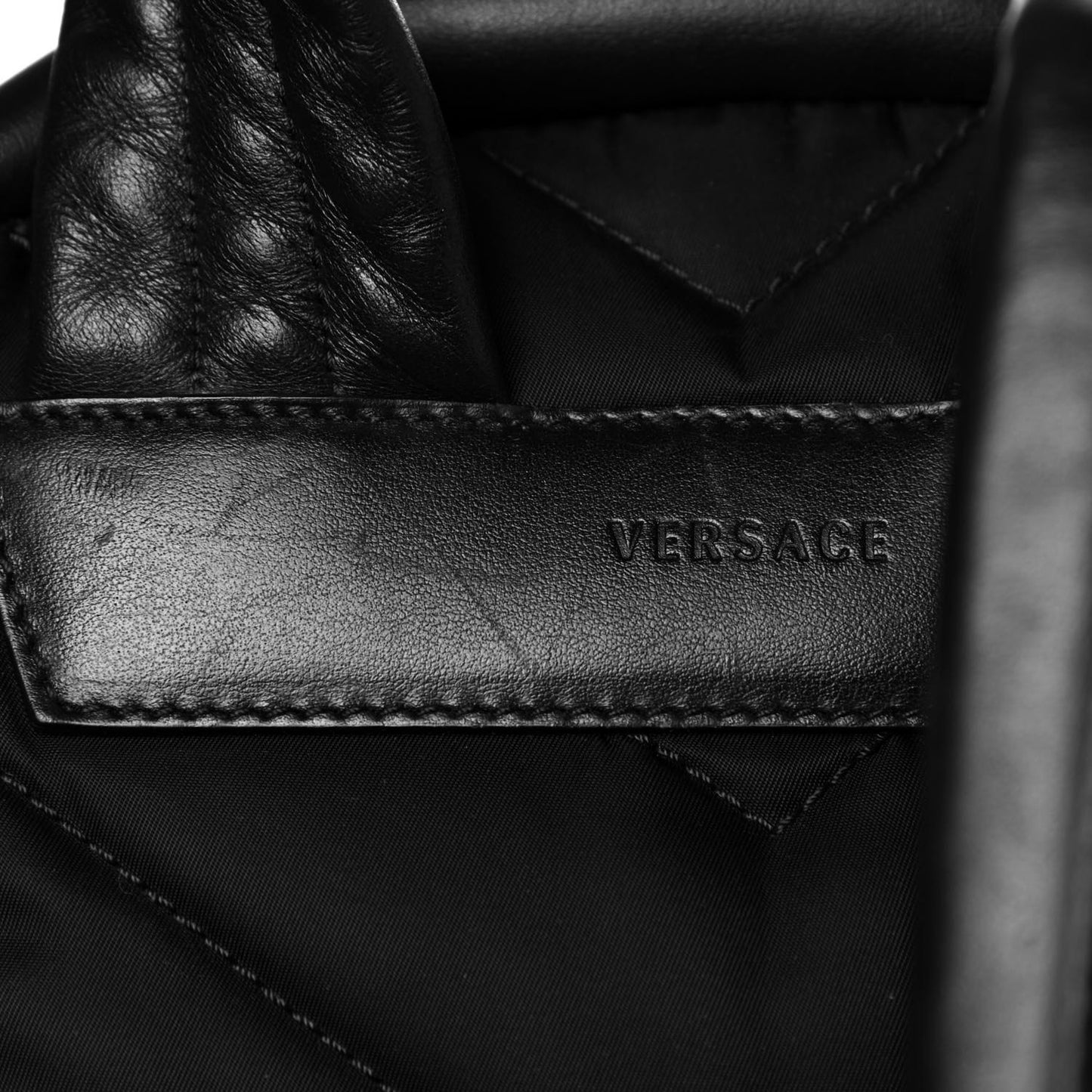 Calfskin Embroidered Logo Backpack Black