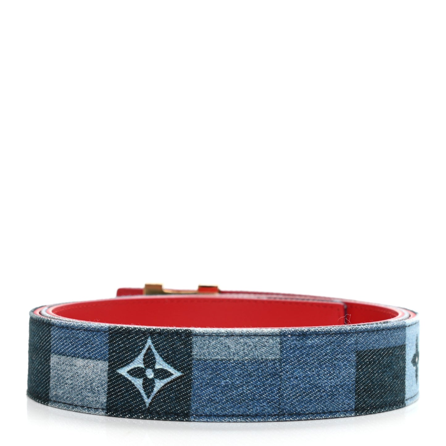 Denim Damier Monogram Patchwork 30mm Iconic Reversible Belt 80 32 Blue Rouge