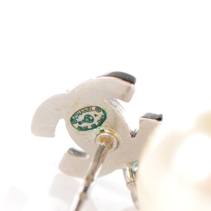 Chanel Crystal Pearl CC Drop Earrings Silver 4 of 5