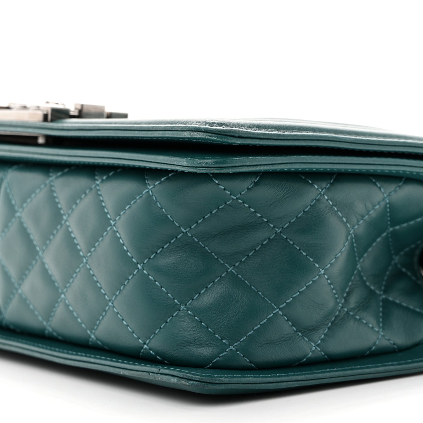 Calfskin Chevron Quilted Medium Boy Flap Turquoise