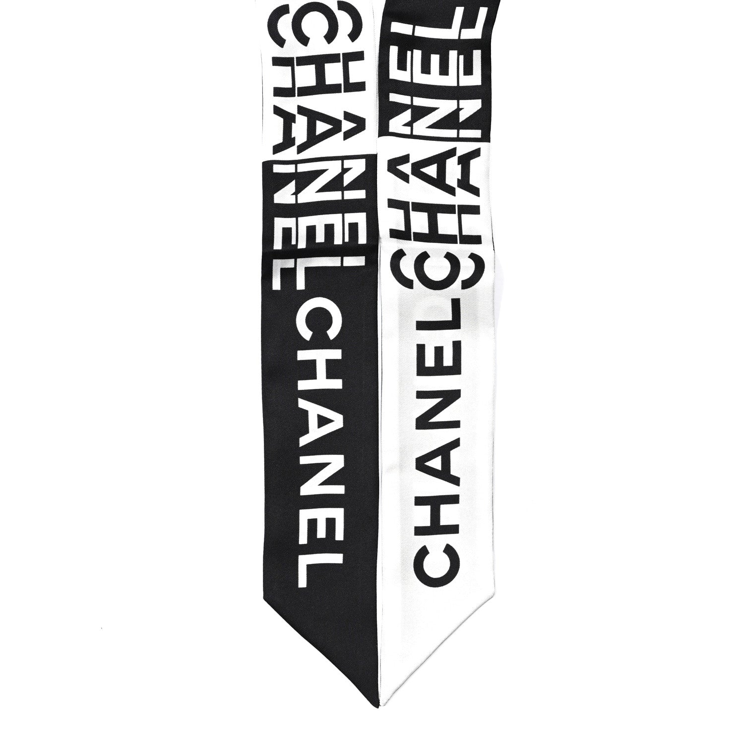Chanel Silk Logo Slim Bandeau Scarf Black White 2 of 4