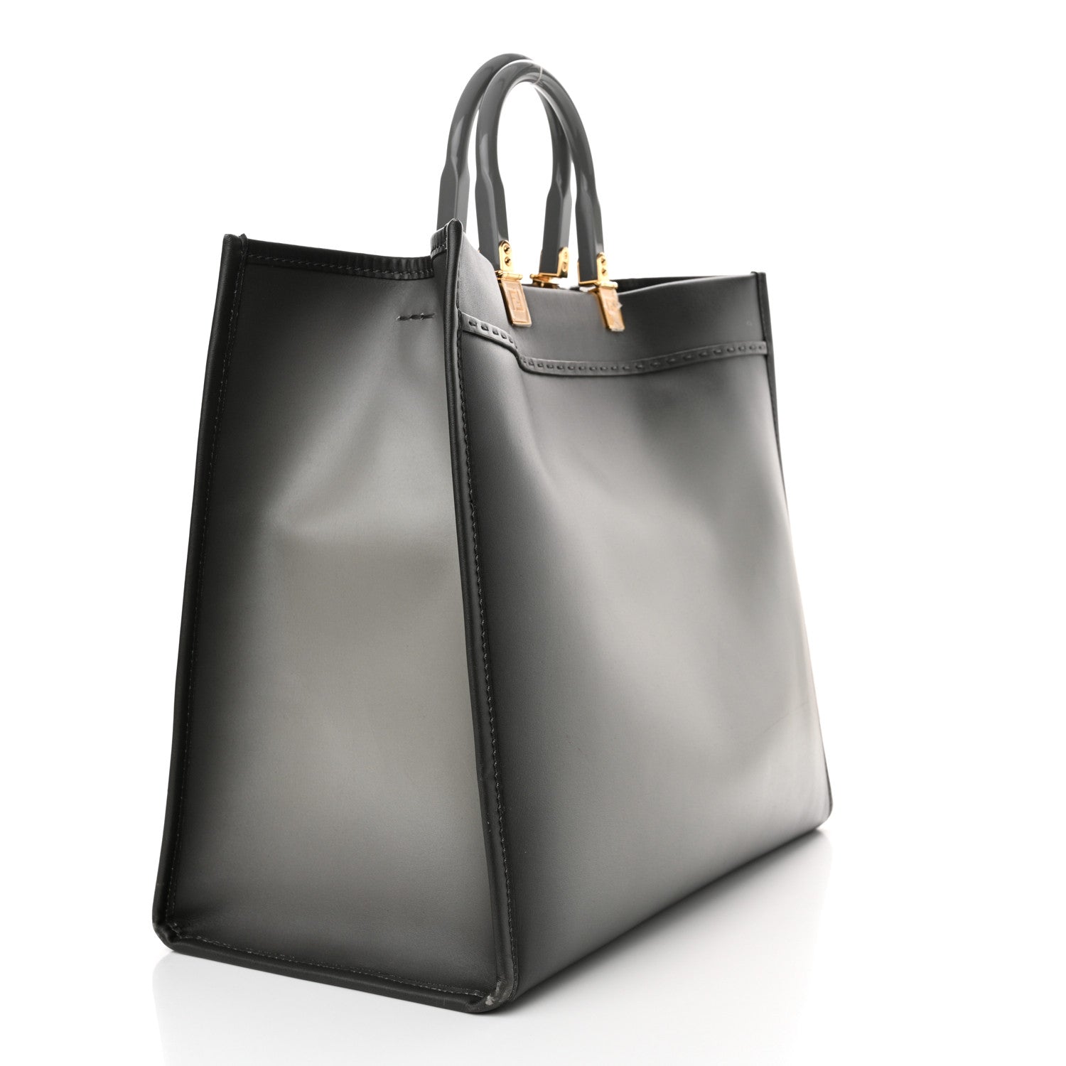 Fendi Vitello King Tamponato Plexiglass Logo Embossed Large Fendi Sunshine Shopper Tote Ghiaccio 3 of 15