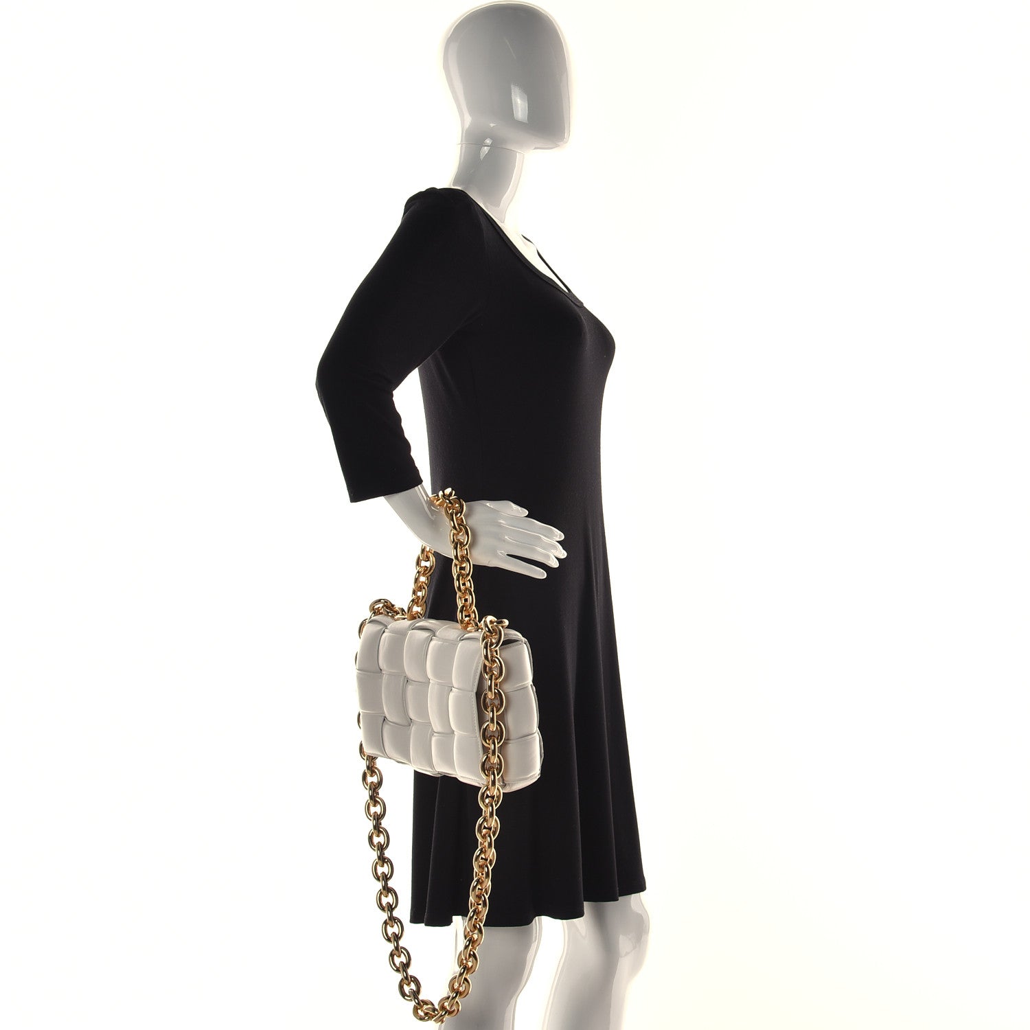 Bottega Veneta Lambskin Maxi Intreccio Padded Chain Cassette Crossbody Bag White 3 of 16