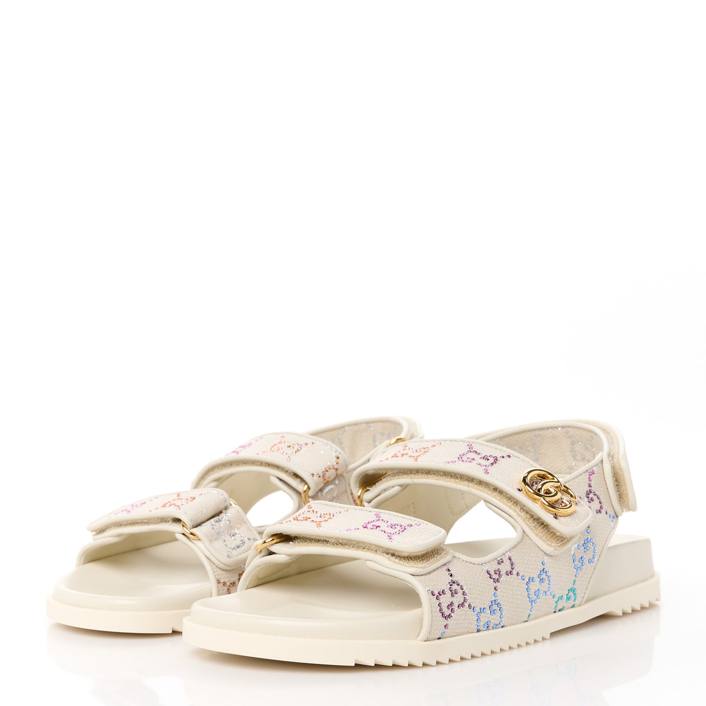 Canvas Lame Crystal GG Monogram Double G Womens Dad Sandals 39 Gardenia Silver Mystic White