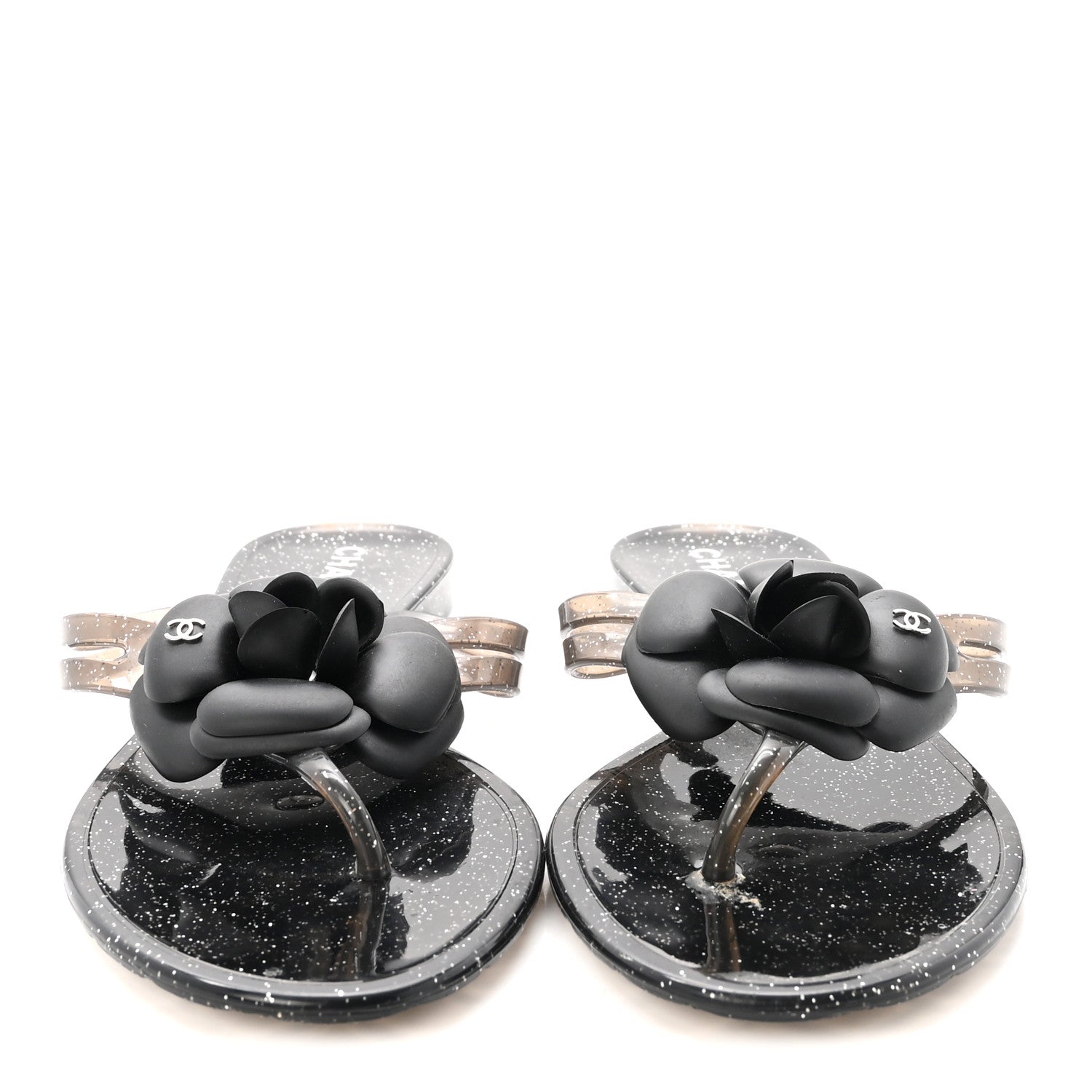 Chanel Jelly Quilted Camellia Thong Sandals 38 Black 3 of 8