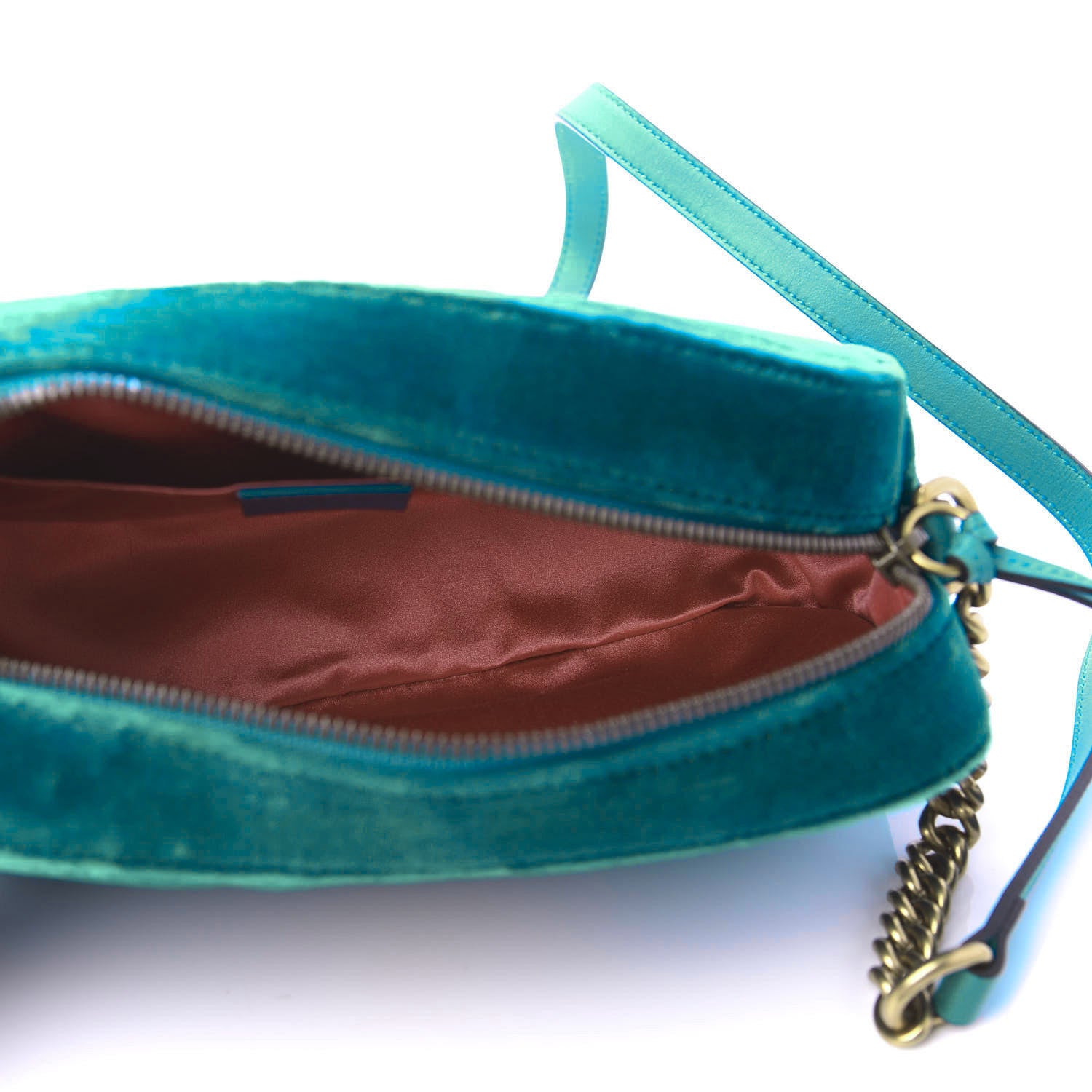 Gucci Velvet Matelasse Small GG Marmont Chain Shoulder Bag Pavone Cyan 5 of 11