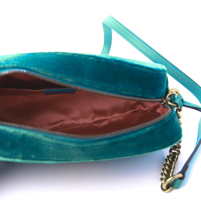 Gucci Velvet Matelasse Small GG Marmont Chain Shoulder Bag Pavone Cyan 5 of 11