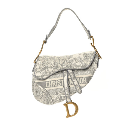Christian Dior Canvas Embroidered Toile de Jouy Saddle Bag Gray 1 of 9