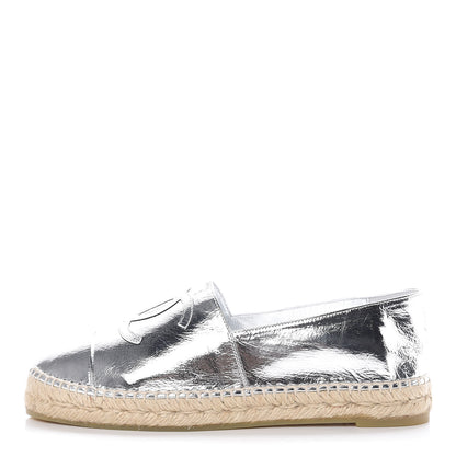 Chanel Laminated Goatskin CC Espadrilles 39 Silver 1 of 11