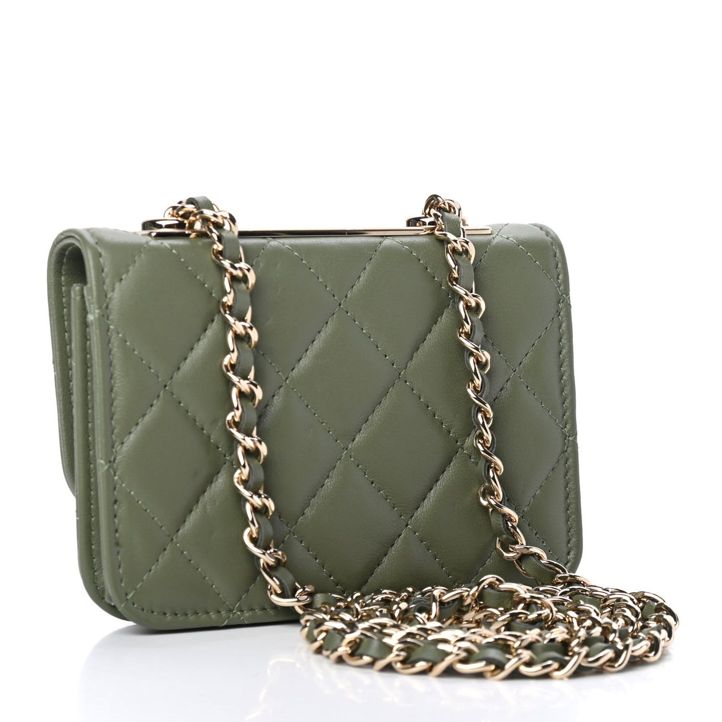 Lambskin Quilted Trendy CC Card Holder On Chain Green