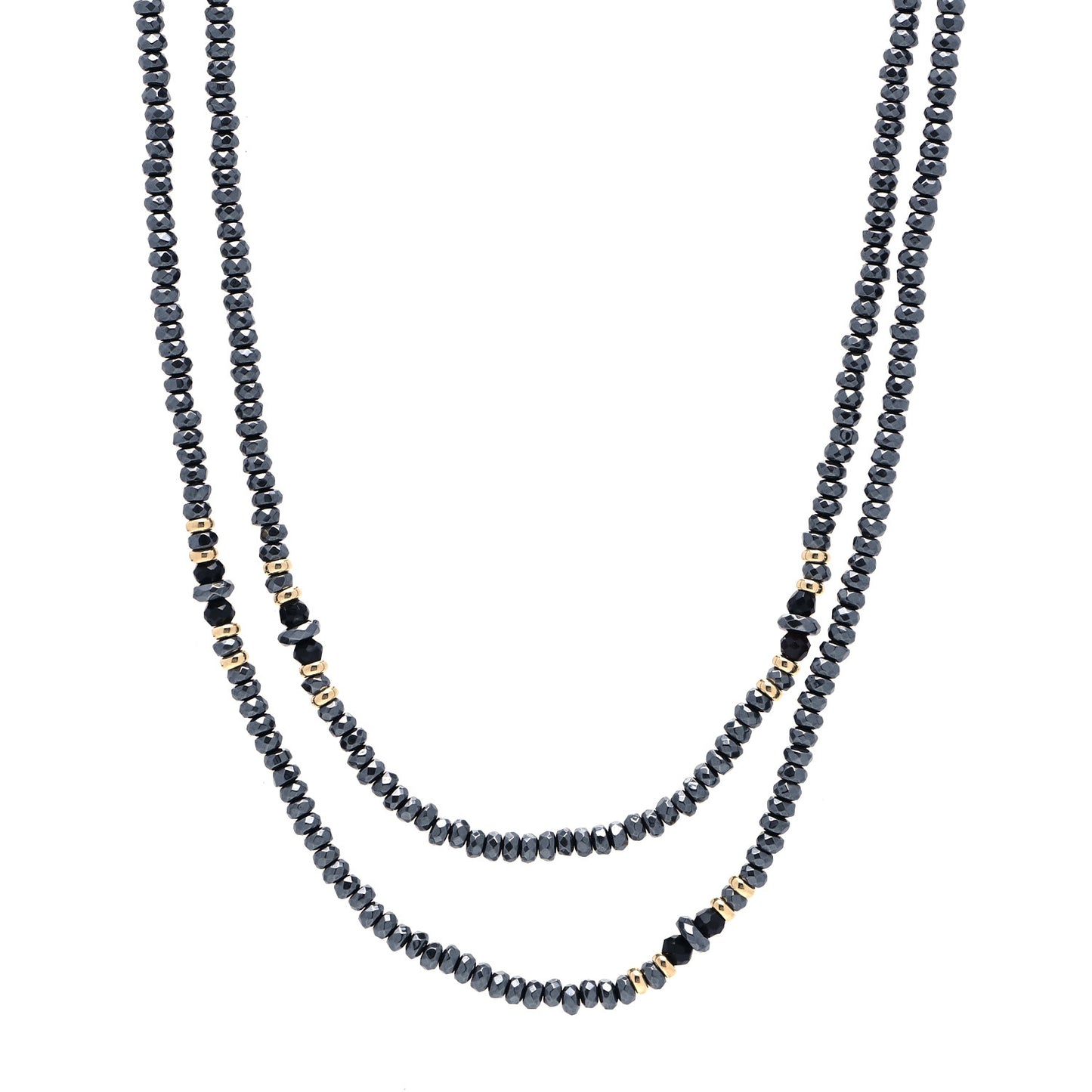 18K Yellow Gold Hematine Black Onyx Cable Berries Tweejoux Necklace 36"