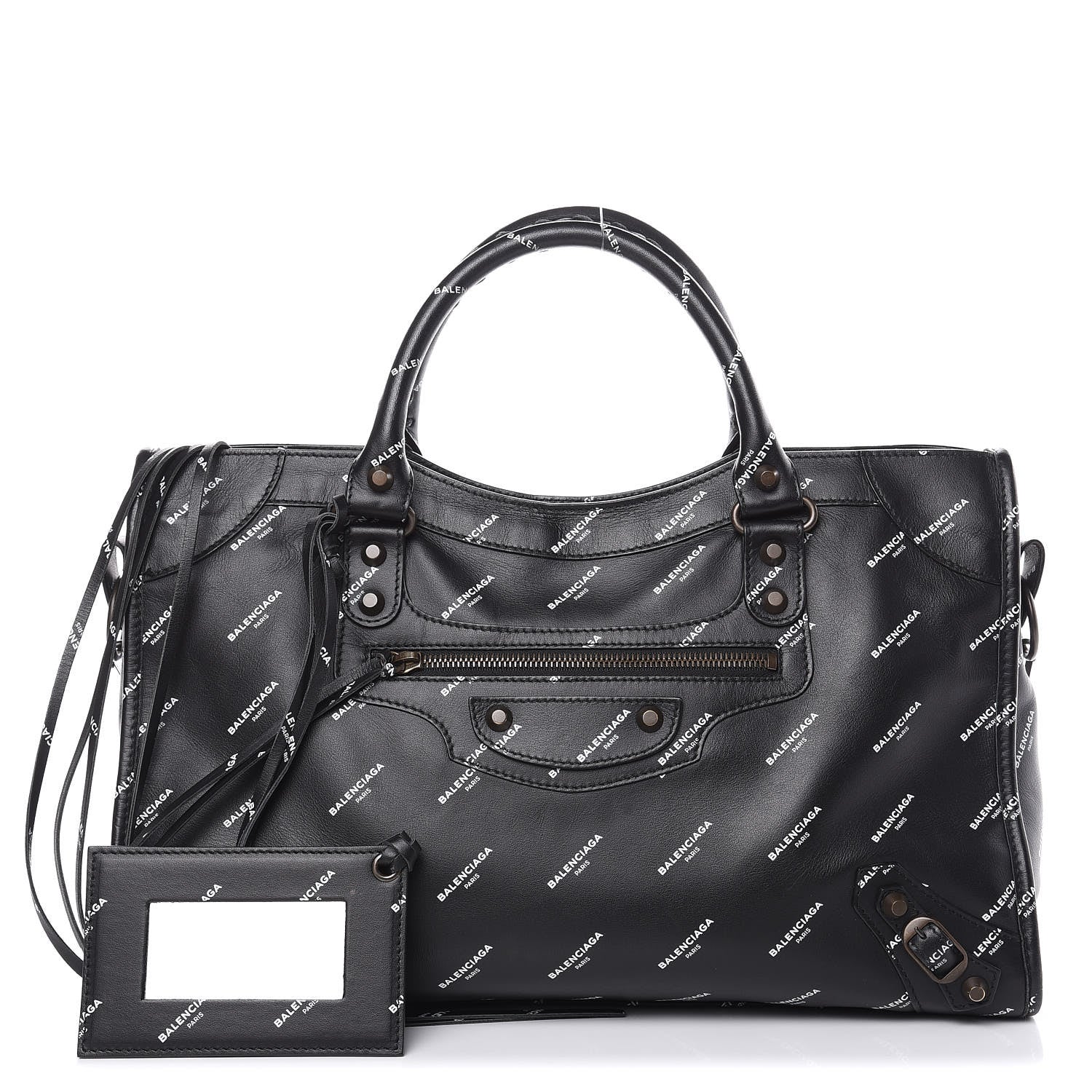 Balenciaga Veau Allover Logo Classic Hardware City Black White 1 of 10