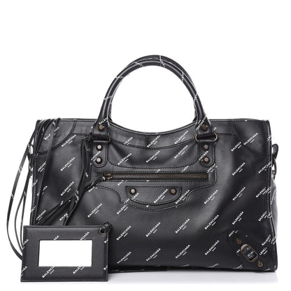 Balenciaga Veau Allover Logo Classic Hardware City Black White 1 of 10