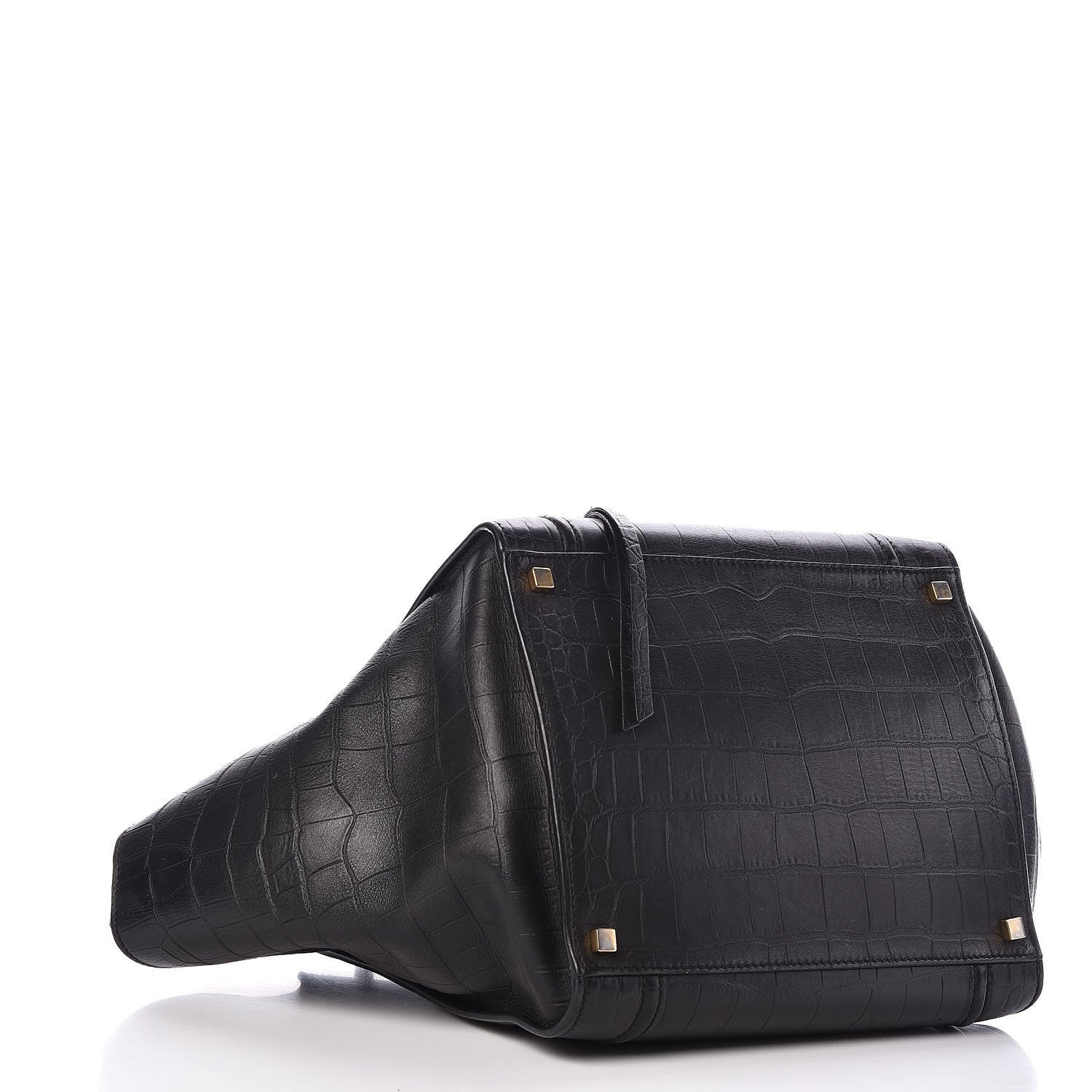 Celine Crocodile Embossed Calfskin Medium Phantom Luggage Black 4 of 14