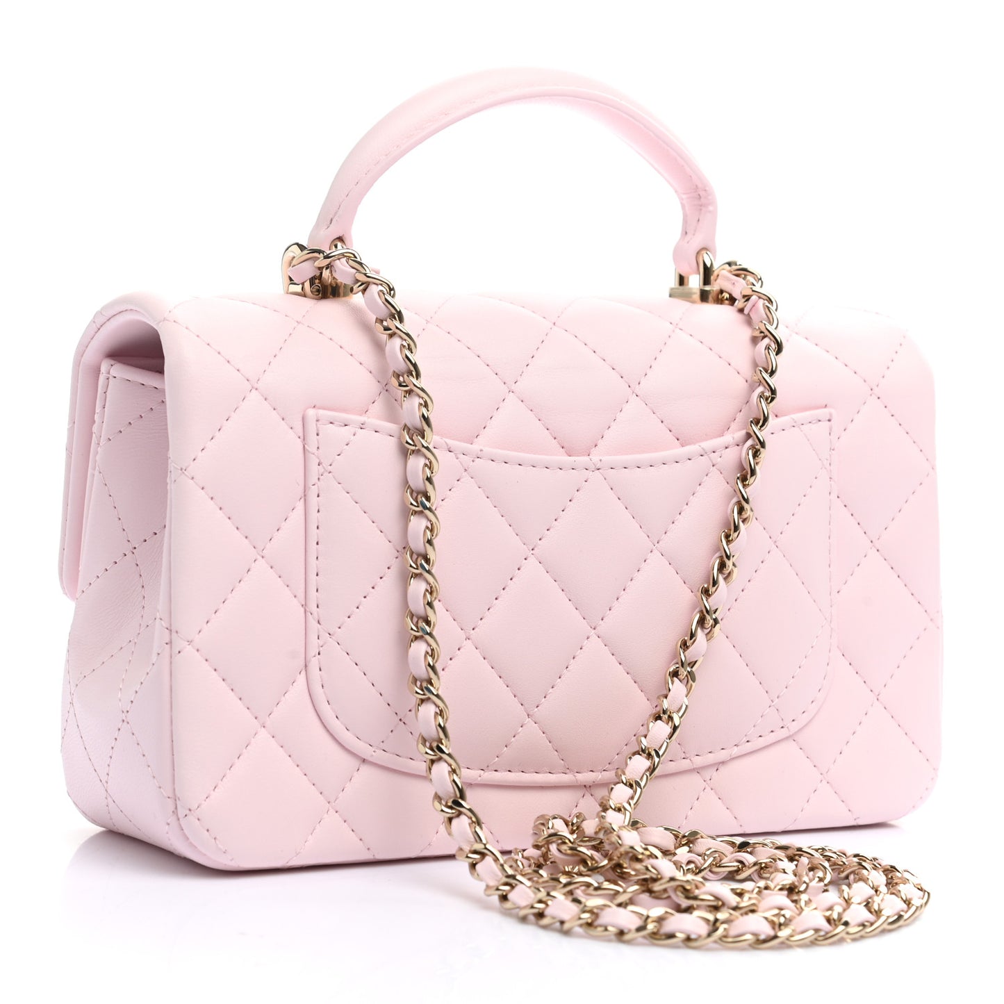 Lambskin Quilted Mini Top Handle Rectangular Flap Light Pink