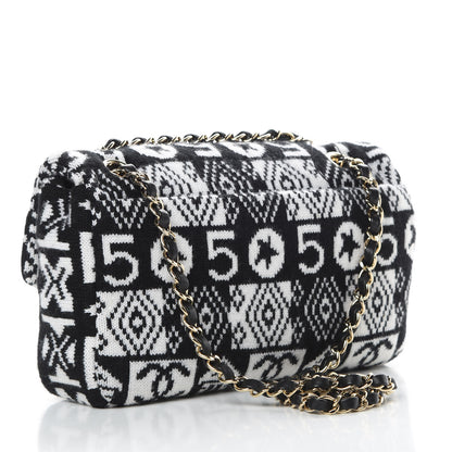 Chanel Cashmere Knit Coco Neige Flap Black White 3 of 10