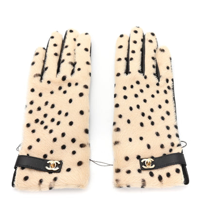 Chanel Lambskin Ponyhair Gloves 7 Beige Black 1 of 4
