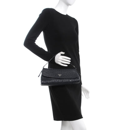 Prada Ostrich Shoulder Bag Navy 2 of 7