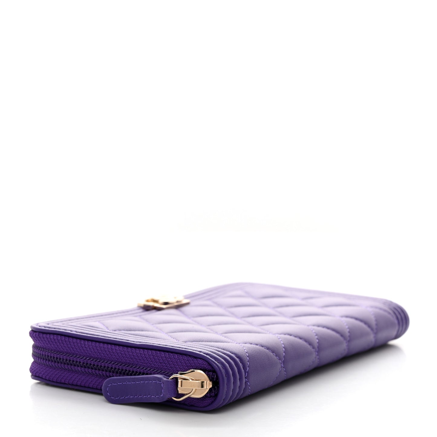 Lambskin Quilted Boy Zip Around Wallet Purple