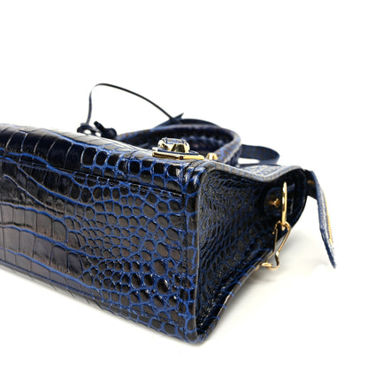 Balenciaga Calfskin Crocodile Embossed Gold Metallic Edge Hardware S City Bleu 10 of 10