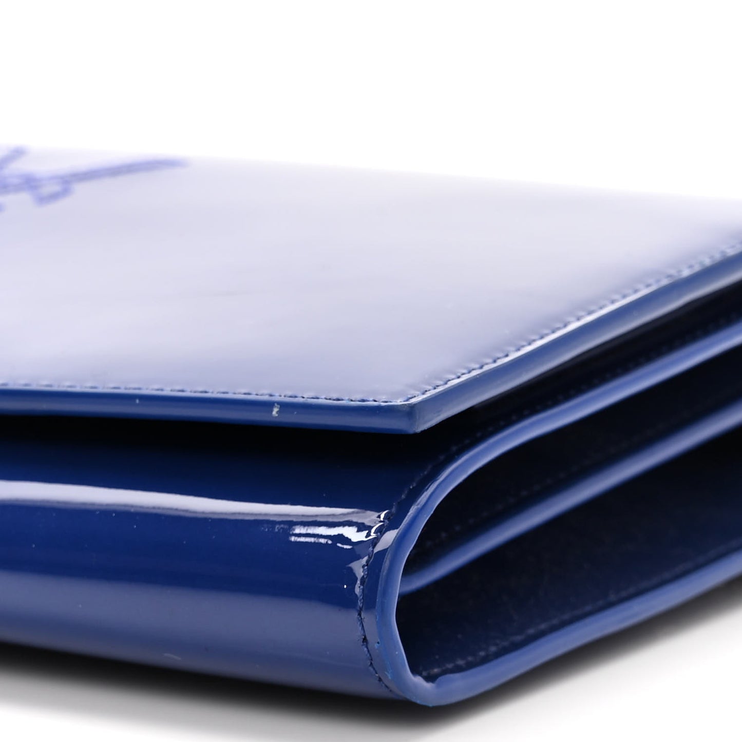 Patent Calfskin Belle de Jour Chain Clutch Blue